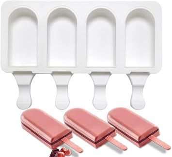 1 Pack Cute Elliptic Shape Popsicle Molds Silicone Ice Pop Molds 4 Cavities Popsicle Molds for Kids Adults Ice Cream Mold Cakesicles Mould DIY Popsicle Maker Homemade Popsicle Silicone Molds O
