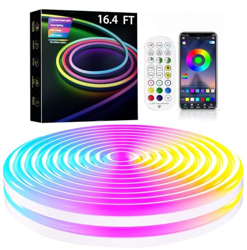 Image of LED String Light 16.4ft RGB Color Changing for Bedroom,Luces Led para Cuarto IP65 Waterproof Music Sync LED Light Strips with Remote APP Control,Home Decor,Halloween Decorations