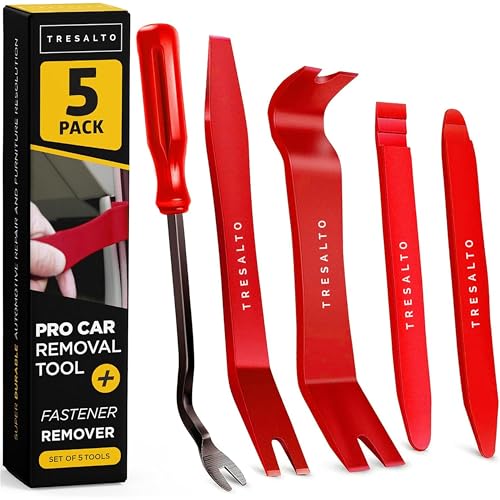 Tresalto Auto Trim Removal Tool Kit (No Scratch Plastic Pry Kit), Door Panel Removal Tool, Car Clips, Push Rivets, Molding, Dashboards, Interior Trim Tools, Red