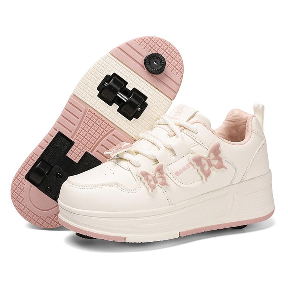 ENEN Schmetterling Schuhe mit Rollen für Mädchen Jungen 2-in-1 Rollschuhe Versenkbarer 31-40 EU