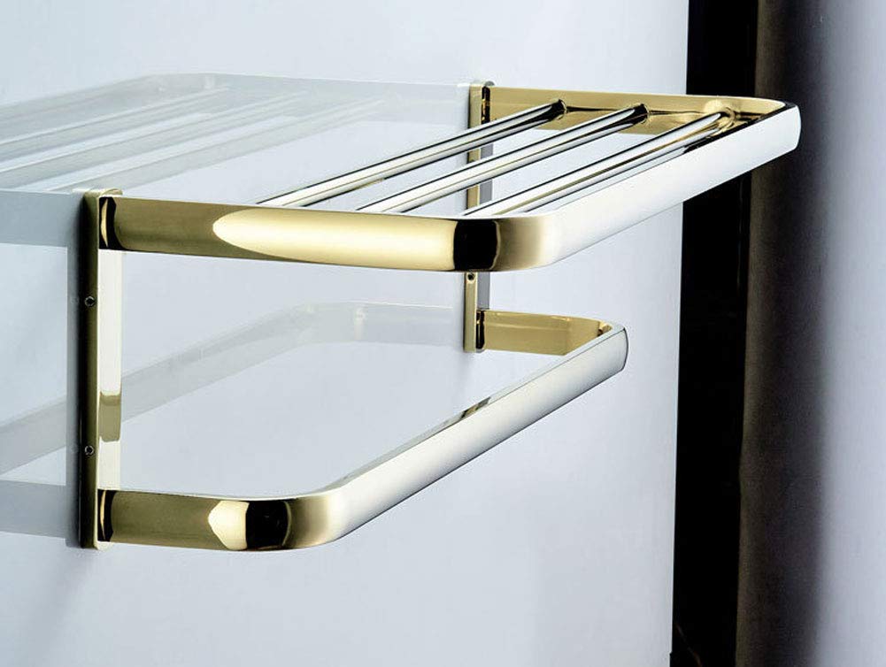 Toallero Simple, Estante De Baño Doble, Hotel, Muebles, Latón, Estantes De Almacenamiento, Dorado, Fácil De Instalar