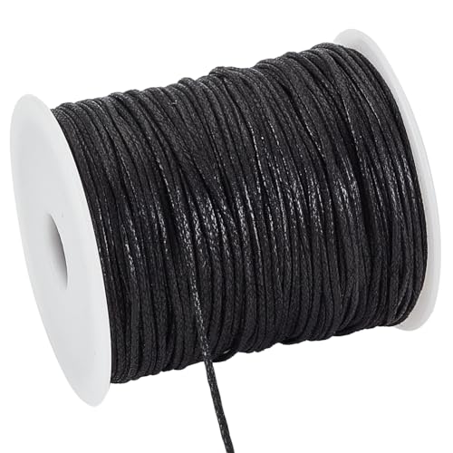 PH PandaHall 100 Yards 1.5mm Waxed Cotton Cord Black Waxed Thread Beading String for Bracelet Necklace Waist Beads Making Crafting Beading Macrame Vase Decor