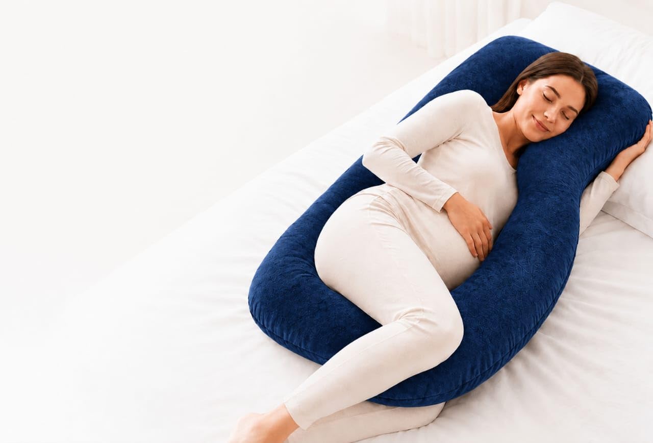 Pregnancy Pillow for Sleeping, Soft-Touch Breathable Polyester, Full Body Support, Blue, 58 Inch, Siliconized Polyester Fiber Fill, U-Shaped, Adult-image-39