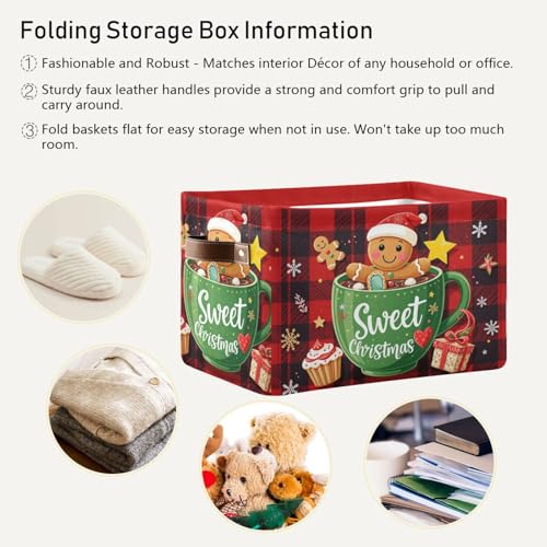 Image of Aslsiy Storage Basket Gingerbread Man in Cup Christmas Nursery Bins Baby Box Canvas Clothes Shelf Basket Laundry Hampers 2 Pcs