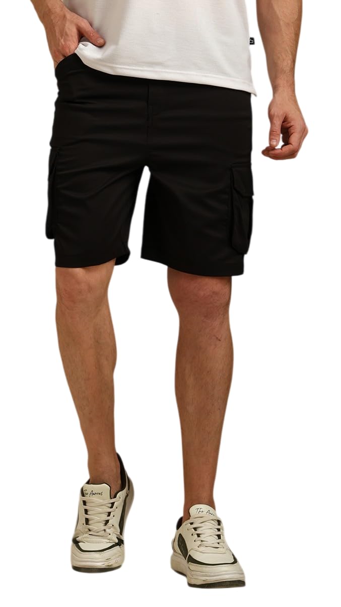 Men Cargo Nicker Black Small Size | Casual Solid Color Bottomwear | Multiple Pocket Design | Elastic Waist Comfortable Fit | Lightweight Fabric Everyday Outfit-image-24