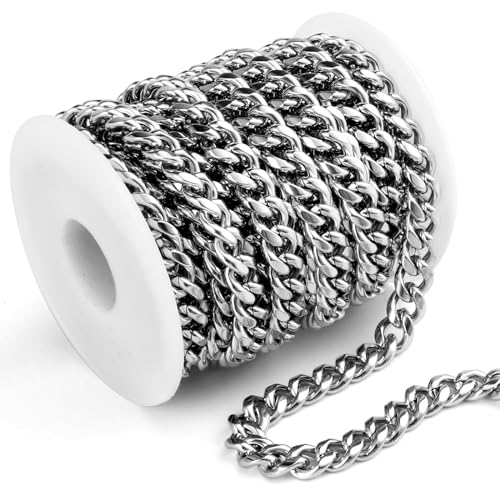 16.5FT Stainless Steel Cuban Chain 9mm Curb Link Chain for Jewelry Making