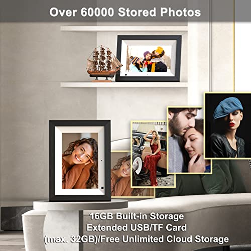 Image of Digital Photo Frame 8-inch Wood Digital Picture Frame - Electronic Picture Frame, 1280x800 IPS Touch Screen, 16GB, Auto Rotate, HD 1080P, Share Photos Videos with Email App, Unlimited Cloud Storage