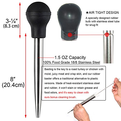 Foto von Best Utensils Bratenspritze aus Edelstahl, professionelle Qualität, FDA, Gummi-Ballon, inkl. Marinade-Injektorspritze und Bürste für einfaches Reinigen