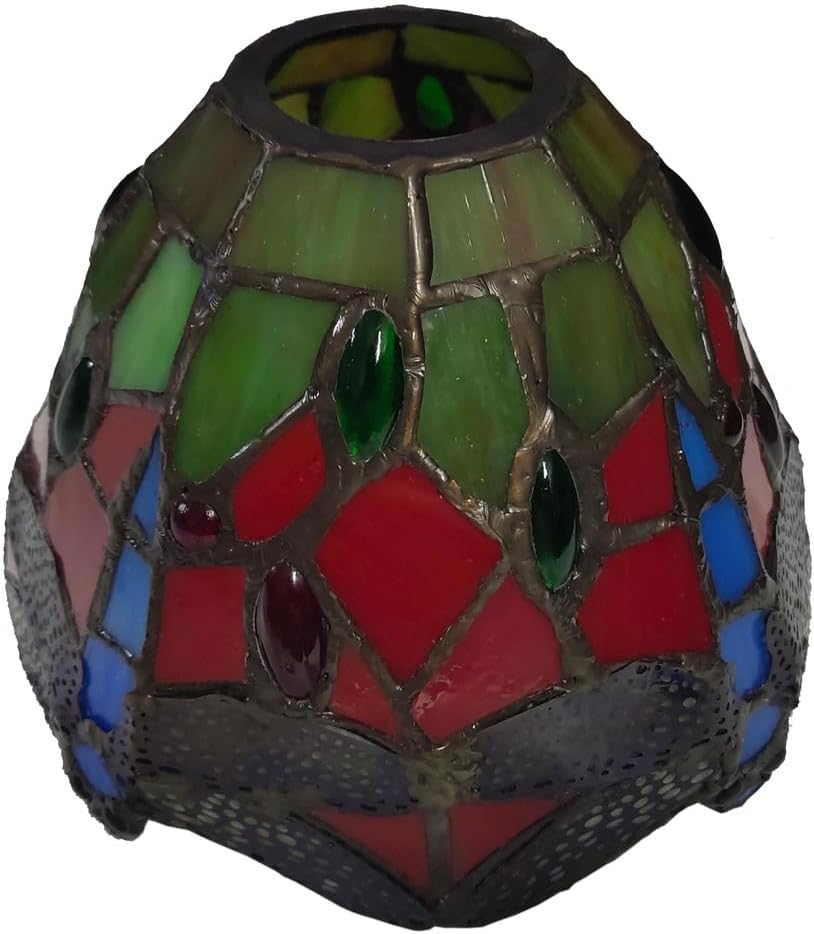Tiffany 6 Inch Lamp Shade Replacement,Red Stained Glass Dragonfly Lampshade Only for Chandelier Hanging Pendant Light Ceiling Light Fixture Wall Light Sconce Lamp (Part Not Included),1pcs