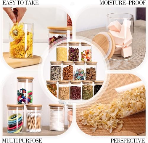 Image of glass jars with Round wooden lid glass jar 270 ml set food storage containers Borosilicate glass jar for Sugar, Tea, and Other Dry food storage set of 6 (6, Round BAMBOO LID GLASS JAR 270ml -)