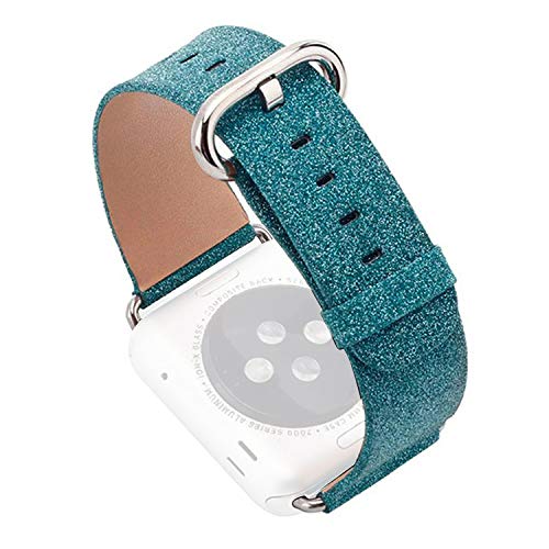 HICYCT Correa Apple Watch 42mm 38mm Pulsera iWatch de Reemplazo Ajustable, de Piel sintética, Brillante, con Purpurina,para iWatch Series 1, Series 2, Series 3 Sport Edition(38mm Verde)