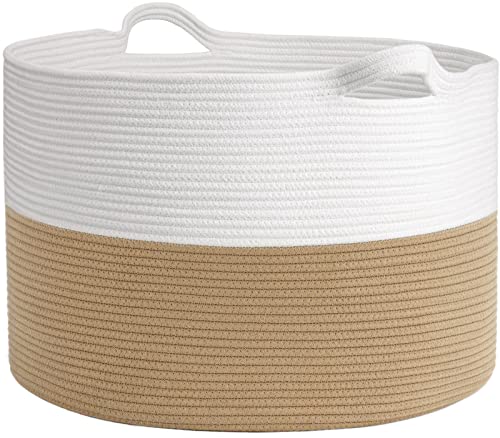 Image of INDRESSME XXXLarge Jute Rope Basket 21.7" x 21.7" x 13.8" Woven Baby Laundry Basket for Blankets Toys Storage Basket with Handle Comforter Cushions Storage Bins Thread Laundry Hamper