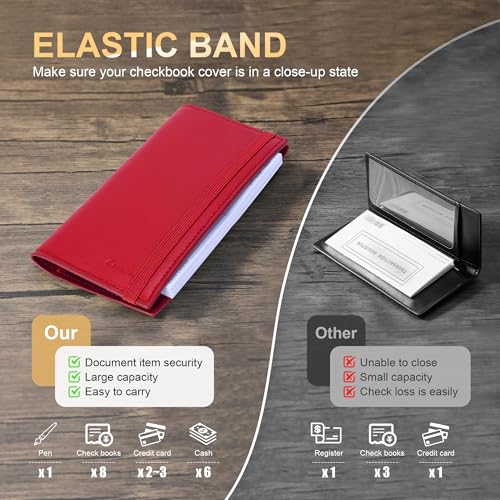 Image of CASMONAL Checkbook Covers for Personal Checkbook Holder RFID Premium Vegan Leather Checkbook Cover for Duplicate Checks