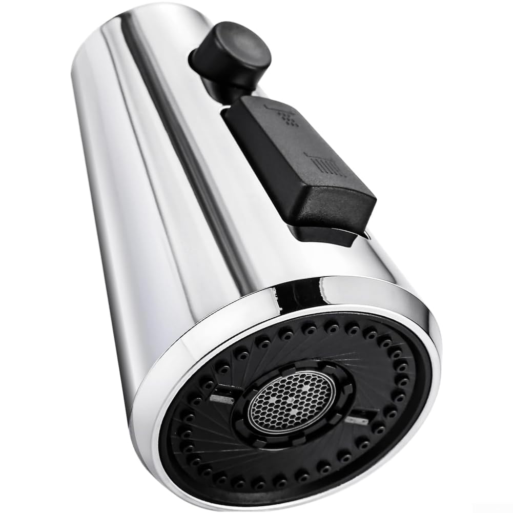 Cabezal rociador para grifo de cocina con acabado duradero de ABS, 3 funciones y kit de adaptadores