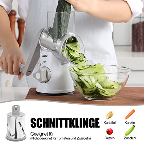 Käsereibe, Reibe für Gemüse mit 3 Trommelblättern, Trommelreibe Schnelleres und Einfaches Schneiden, Gemüseschneider Ideal für Käse, Gurken, Karotten, Nüsse usw 3