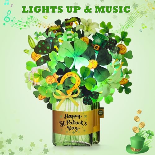 Image of St Patricks Day Cards, Pop Up Musical Lights Up Happy Saint Patrick's Card