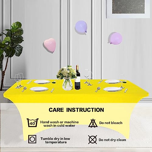 Image of IVAPUPU 2 Pack 4FT Table Cloth for Rectangular Fitted Events Stretch Yellow Table Covers Washable Cover Spandex Tablecloth Protector for Party, Wedding, Cocktail, Banquet, Festival
