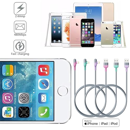 iPhone Charger 6ft Right Lightning Cable 3Pack,90 Degree Apple Nylon Cord - image 6