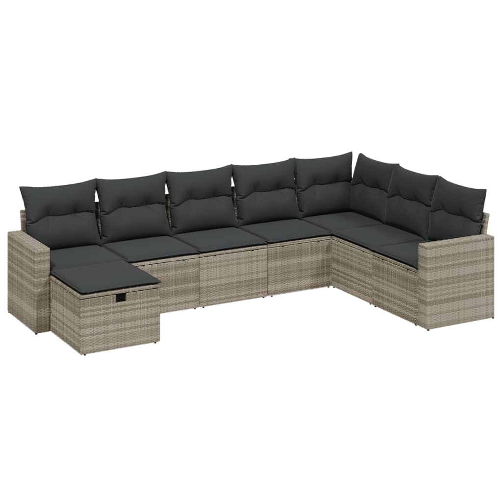 8 TLG. Calcetines de jardín, color gris claro, poli ratán, diseño modular, con almohada, resistente a los rayos UV, para terraza, balcón, exterior, cómoda experiencia de asiento