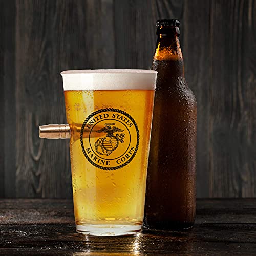 Military Gift Shop Officially Licensed Usmc Pint Glass - Hand Blown Glasses - Marine Corps Beer Mug- 16 Oz. - Usmc Veteran Owned Business #TOP1
