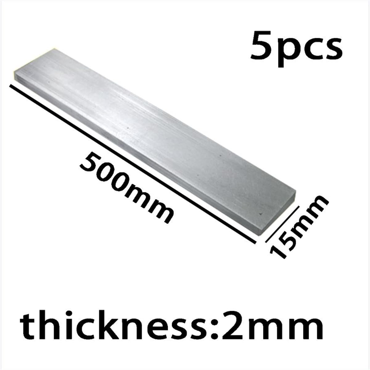 Aluminium Aluminium Flachstange/Platte 5 Stück Aluminium-Flachstangen 6061, Vollwalzwerk, Länge 500 mm, Dicke 2/3/4 mm(2mm*15mm*500mm)