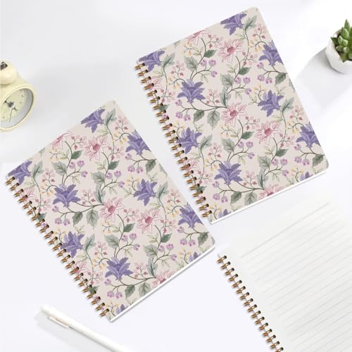 Image of 2Pcs Cute Purple Floral Spiral Notebooks for Women, Hardcover Notebook Journal, College Ruled Notebook Travel Journal for Writing Note Taking, Boho Purple Pink Flower Gifts for Women, 8.3x5.8inch