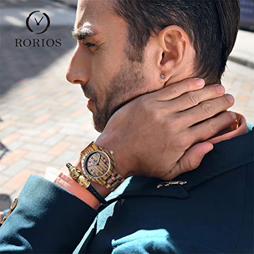 RORIOS Heren Horloges Houten Super Licht Quartz Natuurlijk Houten Horloge Horloges Mode Mannen Houten Horloge - Afbeelding 3