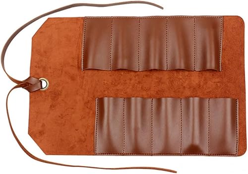Miniatura 1 de Herramienta rollo de cuero bolsa bolsa 10 bolsillos multiusos organizador envoltura para carpintería alicates llave llave inglesa marrón claro