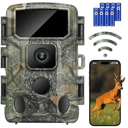 KJK Trail Camera 4K 64MP WiFi Bluetooth Game Camera, Night Vision Wildlife Hunting Camera, 0.1s Trigger Motion Activated, IP67 Waterproof, 130° Wide Angle for Deer & Farm Security