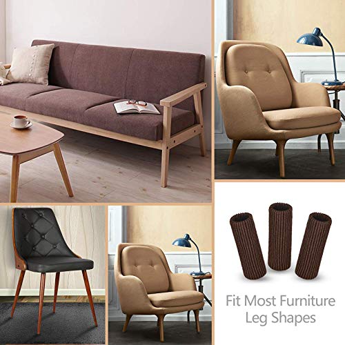 LimBridge 24pcs Chair Socks, Fit Girth from 2" to 7", Elastic Wood Floor Furniture Chair Leg Feet Protectors Covers Caps Set, Vertical Knitted Brown - Thumbnail 2