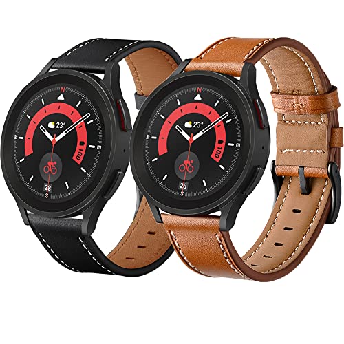 Olytop Galaxy Watch 5 Pro Bands 45mm, Galaxy Watch 7/6/4 Classic Band 46mm 43mm 42mm, Samsung Galaxy Watch 6/5/4/Acitve 2 Bands 44mm 40mm, 20mm Leather Wristband Replacement Strap Men, Black+Brown - image 8