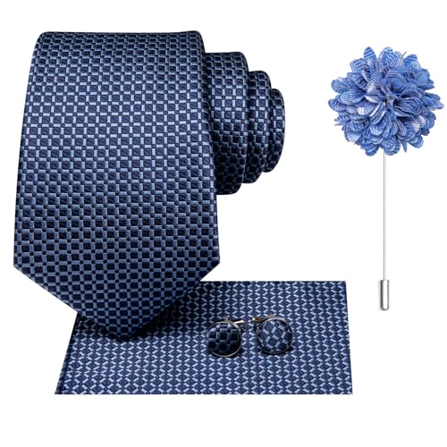 Image of Hi-Tie Men's Tie Lapel Pin Set Pocket Square Cufflinks Formal Woven Silk Tie Sets Wedding Party