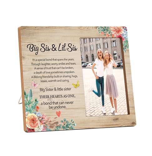 JUSITAKEET Sister Picture Frame Gifts Wooden Me and My Sister Photo Frame Gift for Women Sister Friend Rustic Best Sister Frame Gifts for Birthday Christmas Graduation Big Sis and Lit Sis -D(15)