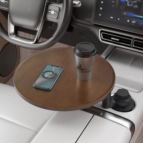 Car Tray & Car Desk for Laptop, 360° Rotating Wood Cup Holder Table, Steering Wheel Tray, Car Accessories for Women & Men,Compatible with Tesla Model Y/3/S, Ford F150/Explorer/Maverick & Most Vehicles