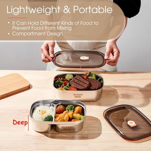 Image of Sinbyuer Stainless Steel Lunch Box with Compartments & Leakproof Lid - 304 Food Grade Bento Box, Portable Tiffin Box for Kids & Adults, BPA-Free, Durable Meal Container