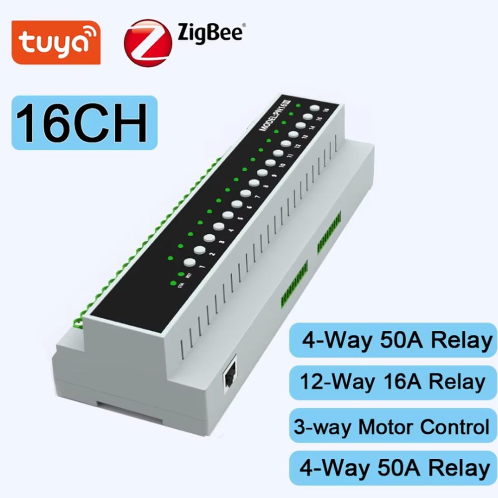 Home Control: Tuya Zigbee 16-Gang-Relais-Switch-, Remote-App und Sprachbetrieb, 110V-240V