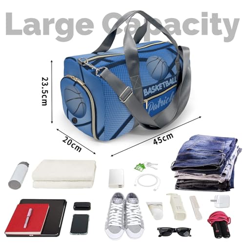 Personalized Basketball Print Blue Duffle Bags Custom Name for Women Girls Custom Travel Perform Training Bag4