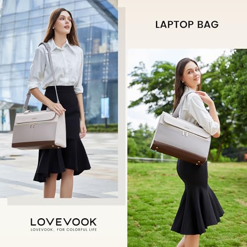 Image of LOVEVOOK Laptop Bag for Women 15.6 Inch Tote Work Professional Leather Computer Briefcase Waterproof Handbag Shoulder Large Capacity Business Teacher Office Crossbody Purse