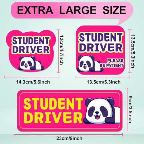 Image of Student Driver Please Be Patient Car Magnet, Rose Panda Cute Shape, Patient with Reflective Magnetic Bumper Sticker Set Detachable, Novice Safety Signs.Set of 3
