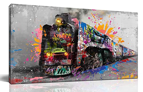 Jkwall77 Graffiti Train Wall-Art - Banksy Canvas Wall Art For Living Room - Modern Art Wall Decor Ready To Hang Size 40" X 20" #TOP13