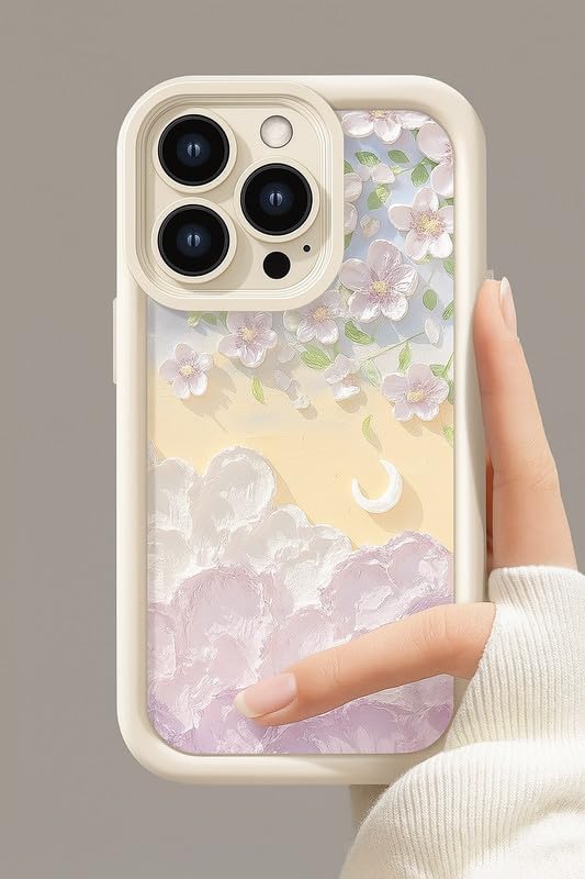 Image of COVERLY Flower Pattern Back Case Cover for iPhone 12 Pro | Hot Pastel Oil Painting Cute Design | Camera Lens Protection | Soft TPU Silicone Fashion Aesthetic Cover for Girls & Women (White,Shockproof)
