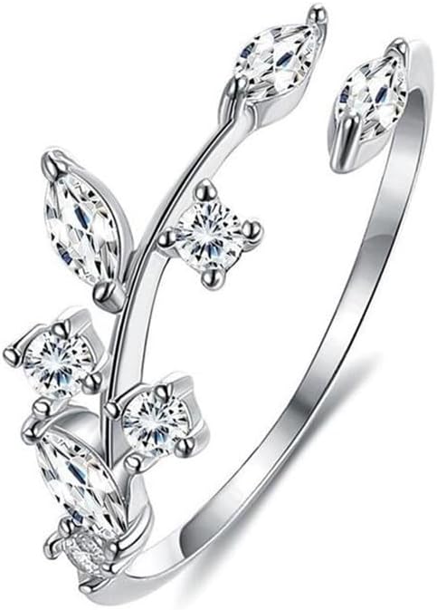 Gem Leaf Marquise Cut Moissanite Round Cubic Zirconia Cuff Open Ring for Women Wedding Engagement Anniversary Ring CZ 925 Plated Silver Promise Cocktail Rings Adjustable Size - Image 4