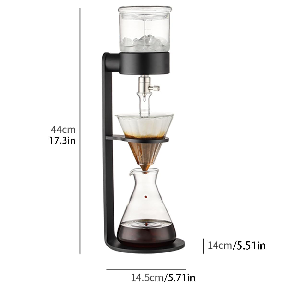 Caffettiera a freddo da 500 ml, con valvola antigoccia in acciaio inox, in vetro borosilicato, 2-3 tazze, per casa e ufficio