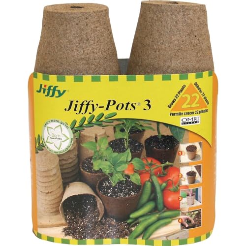 Jiffy Plant Pot - Organic Biodegradable Pots for Seedlings Drainage Hole - 3 in 22 Pack - Peat