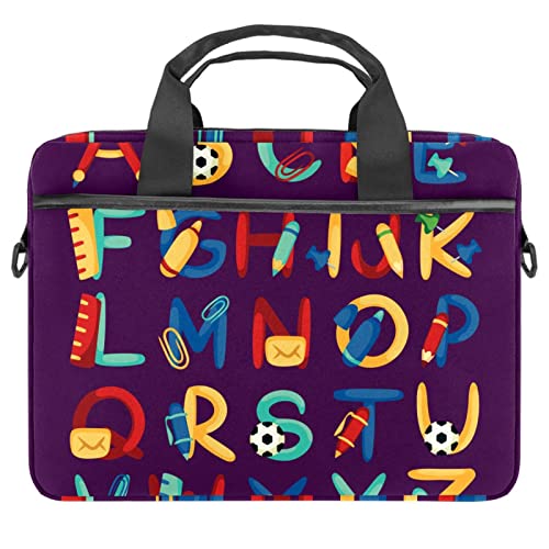 Sac à bandoulière pour ordinateur portable 13 pouces violet à motif alphabet chic