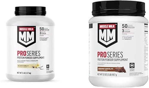 Muscle Milk Pro Series Suplemento de proteína en polvo, vainilla intensa, 5 libras, 28 porciones y suplemento de proteína en polvo de la serie Pro,
