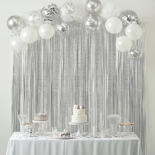 Image of 4 Silver Crepe Paper Streamers, 328ft Pack of Party Decorations | Each roll is 82 ft long and 1.8 Inch wide ideal for Birthday Party Decor, Wedding Decorations and Educational Ceremony