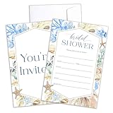 DRWJPAT Bridal Shower Invitations, Boho Beach Wedding Shower Invites, Engagement Banquet Celebration Party Supplies For Couple, 25 Fill In Invites Cards With Envelopes -A10
