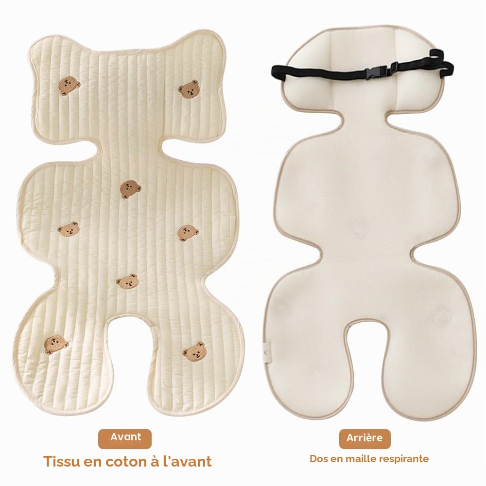 LUFEIS Coussin Poussette, Coussin de Siège Poussette, Siege Poussette Universelle, Coussin Voiture Bebe, Bébé Housse d’Été Anti-Transpiration pour Poussette, Coussin Bébe pour l'Été, Respirant - Ours