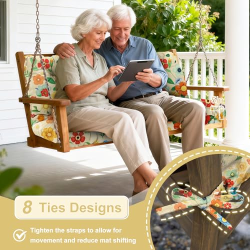Image of Porch Swing Cushions Outdoor 40 inch x 40 Waterproof Swing Cushions 3 Seater Replacement with Backrest & 8 Ties 5 inch Thick Bench Swing Cushions for Outdoor Furniture Patio(Floral Pattern)